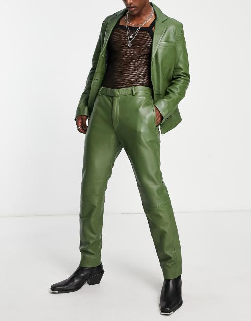 Bolongaro Trevor leather suit pants in green | ASOS