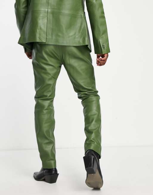 Bolongaro Trevor leather suit trousers in green | ASOS