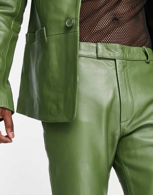 Bolongaro Trevor leather suit trousers in green | ASOS