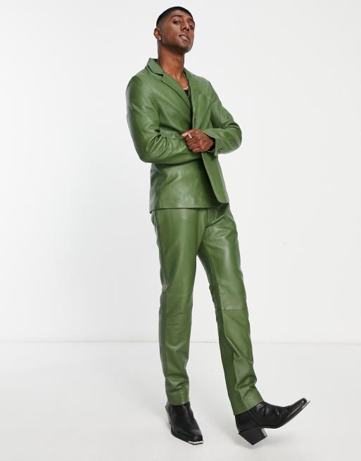 Bolongaro Trevor leather suit trousers in green | ASOS