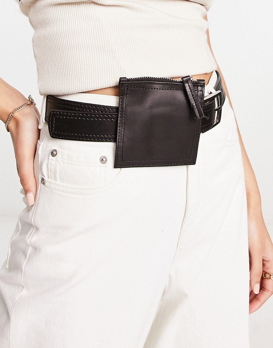 leather wallet belt in black