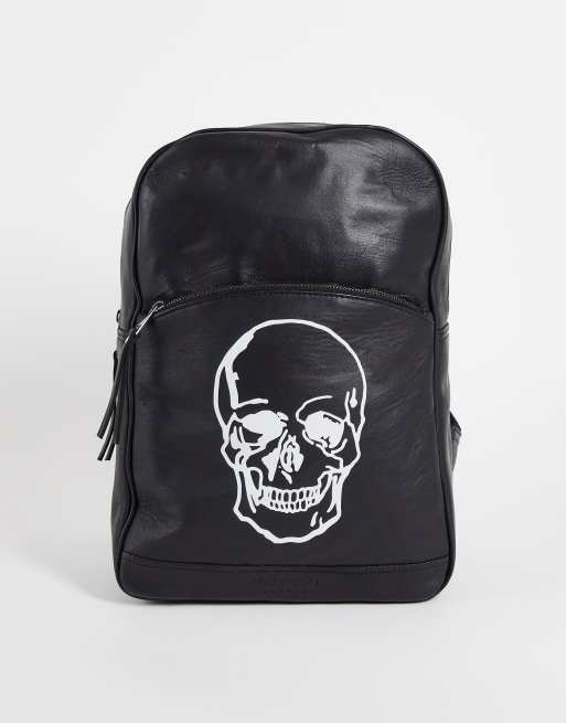 Bolongaro Trevor – Lederrucksack in Schwarz mit Totenkopf-Logo