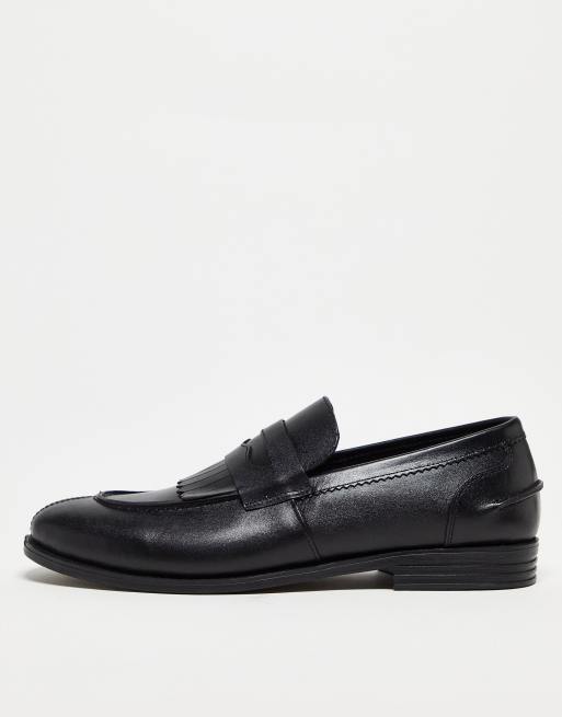 Bolongaro Trevor - Leren loafers met franje en geribbelde zool in zwart