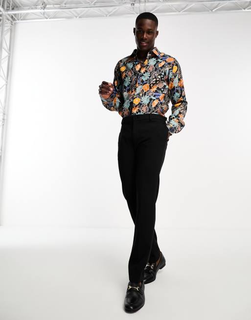 Bolongaro Trevor long sleeve floral shirt in black and gray