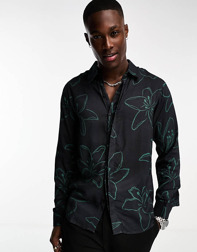 Bolongaro Trevor - long sleeve floral shirt in black and green