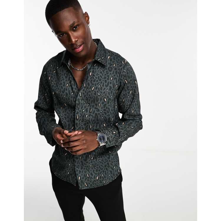 Bolongaro Trevor long sleeve leopard print shirt in gray and black