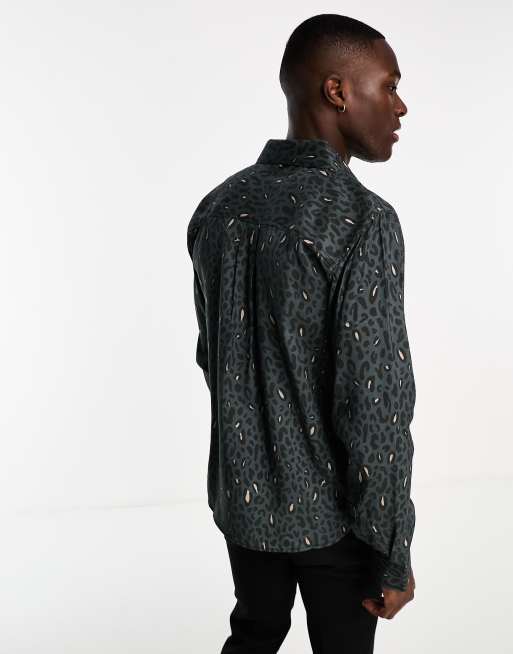 Bolongaro Trevor long sleeve leopard print shirt in gray and black