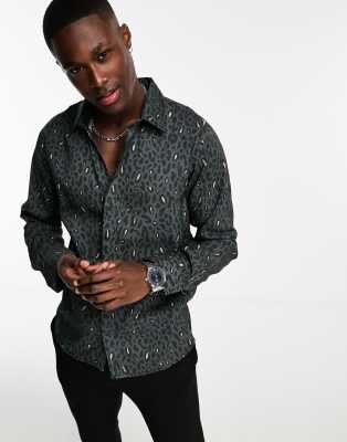 Bolongaro Trevor long sleeve leopard print shirt in grey and black - ASOS Price Checker