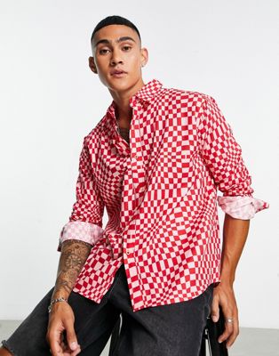 Bolongaro Trevor long sleeve shirt with geo print in red - ASOS Price Checker