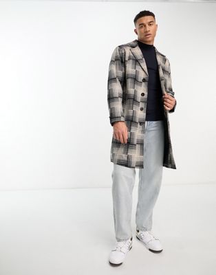 Bolongaro Trevor wool mix duster coat in black and beige check