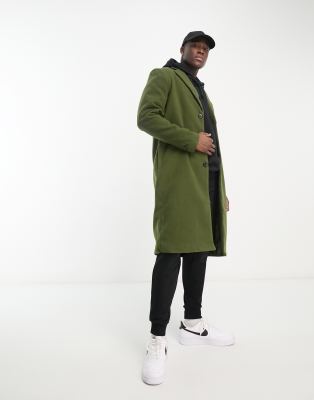 Bolongaro Trevor Long Wool Duster Coat In Khaki-green