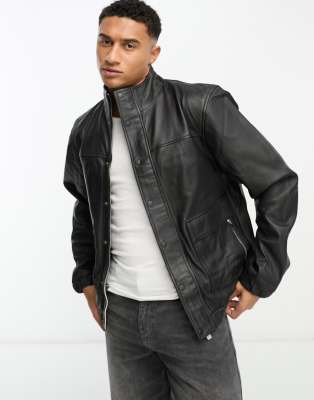 Bolongaro Trevor longline zip through leather bomber in black