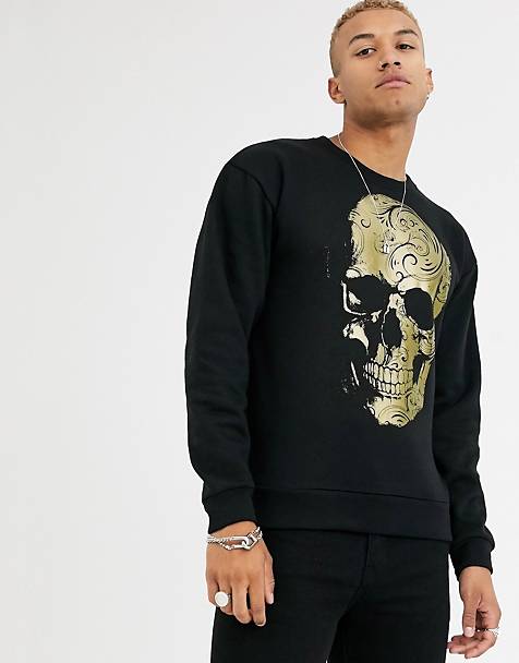 Designer BOLONGARO TREVOR Black Skull Graphics Sweatshirt Jumper size L