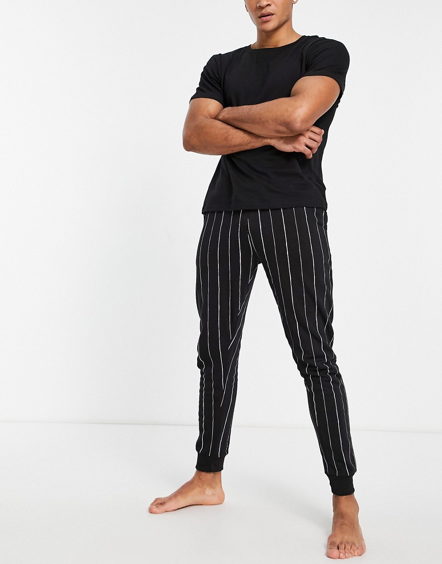 Bolongaro Trevor mikey stripe sweatpants & T-shirt pajama set-Black