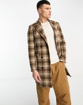 Bolongaro Trevor mikey wool coat in brown check  - ASOS Price Checker