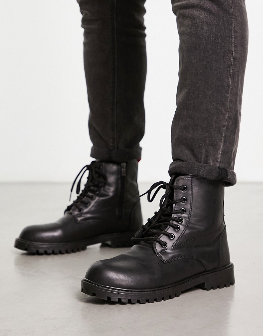 Bolongaro Trevor minimal lace up boots in black faux leather