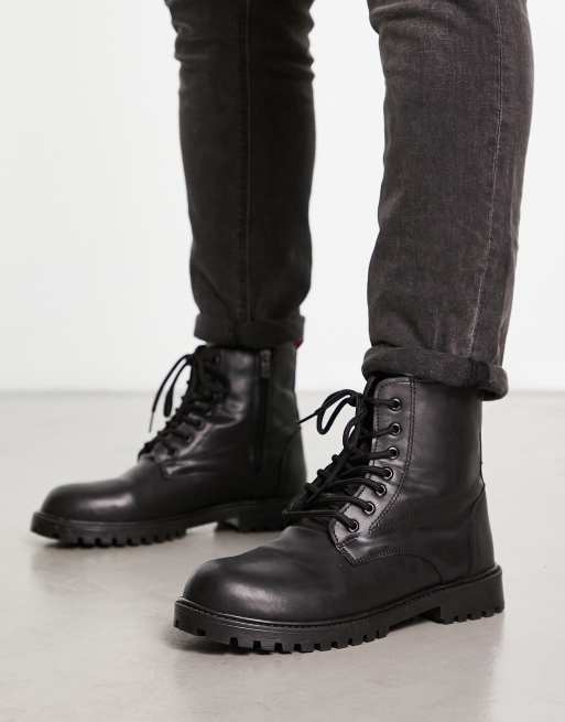 Bolongaro Trevor minimal lace up boots in black faux leather | ASOS