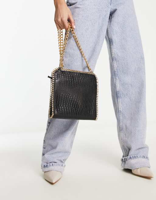 Croc-Embossed Sling Bag with Chain Strap