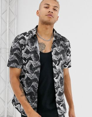 Bolongaro Trevor - Overhemd met ooievaarsprint en korte mouwen-Zwart