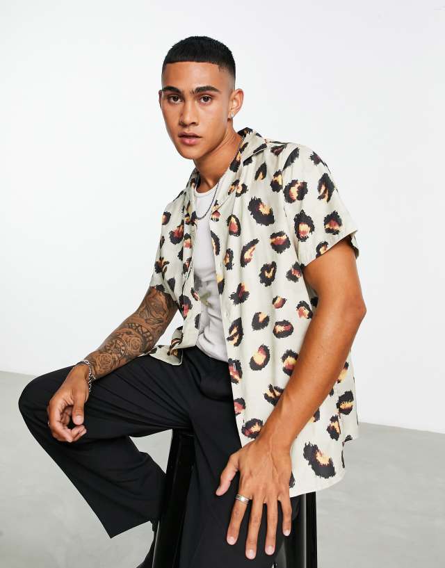 Bolongaro Trevor oversized camp collar shirt in animal print