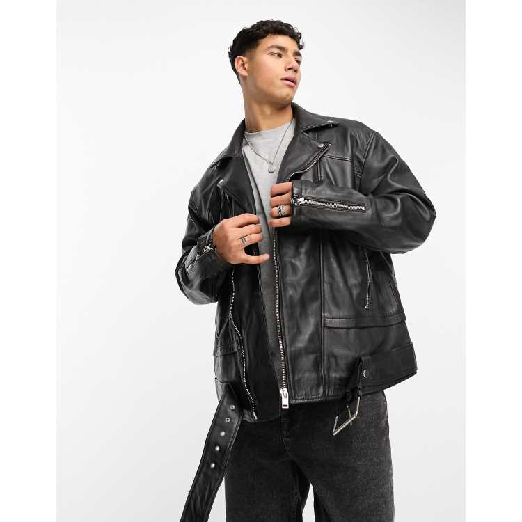 Mens biker jacket with cheap belt