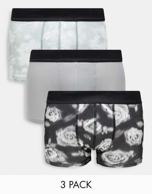 Bolongaro Trevor - Pakke med 3 par boksershorts i sort og koksgrå sløret blomstermønster