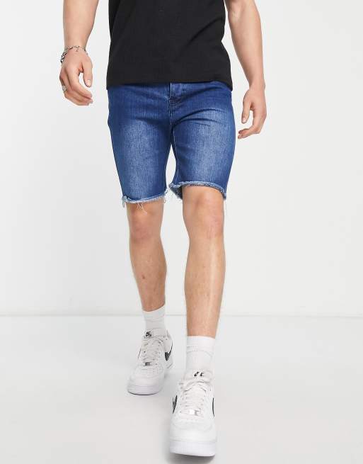Bolongaro Trevor - Pantaloncini di jeans slim con fondo grezzo indaco medio