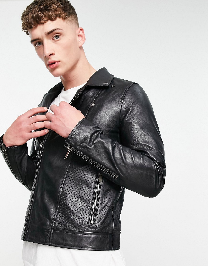 Bolongaro Trevor perforated panel leather biker jacket-Black