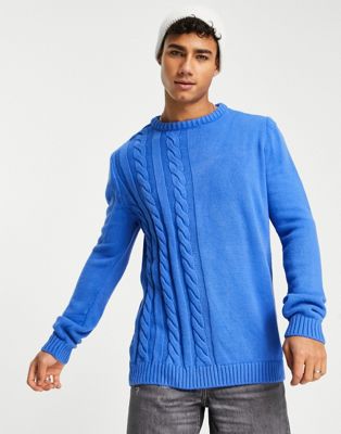 Bolongaro Trevor placement cable knit jumper in blue  - ASOS Price Checker