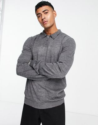 Bolongaro Trevor placement pontelle long sleeve polo jumper in charcoal