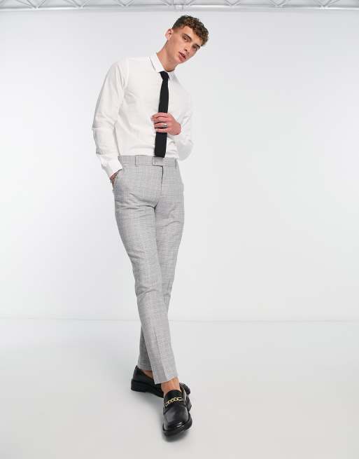 Bolongaro Trevor plaid skinny suit pants in gray