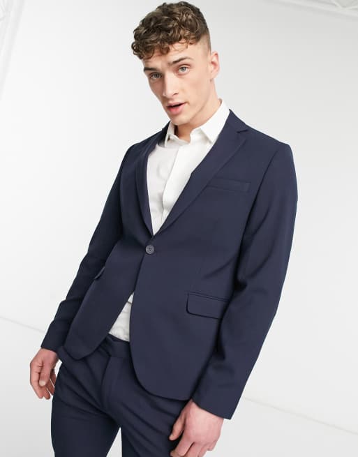 Bolongaro Trevor plain skinny suit jacket in navy | ASOS