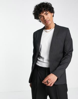 plain super skinny suit jacket in charcoal-Black