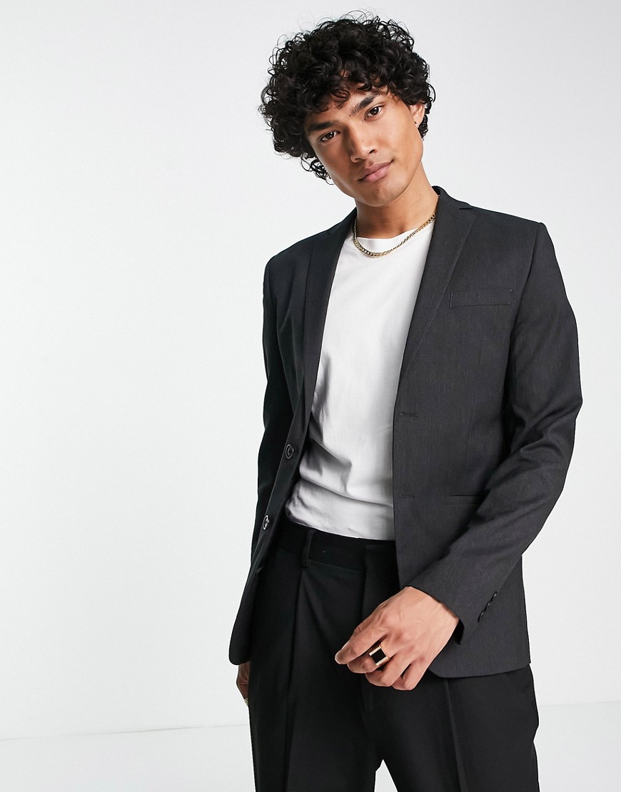 Bolongaro Trevor plain super skinny suit jacket in charcoal-Black