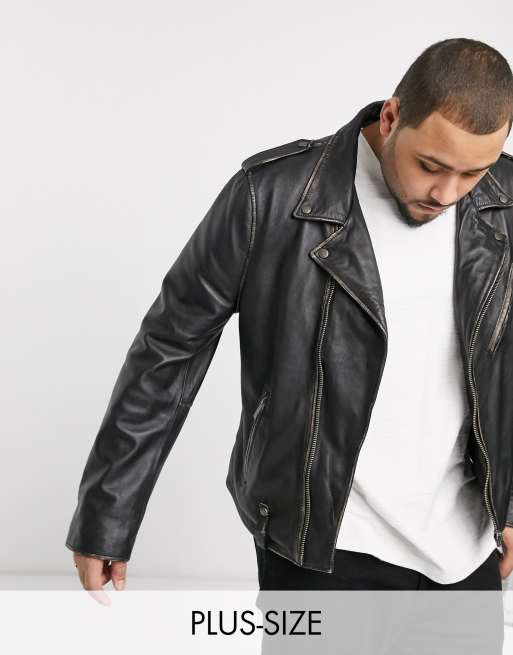 Bolongaro Trevor Plus biker leather jacket in antique finish | ASOS