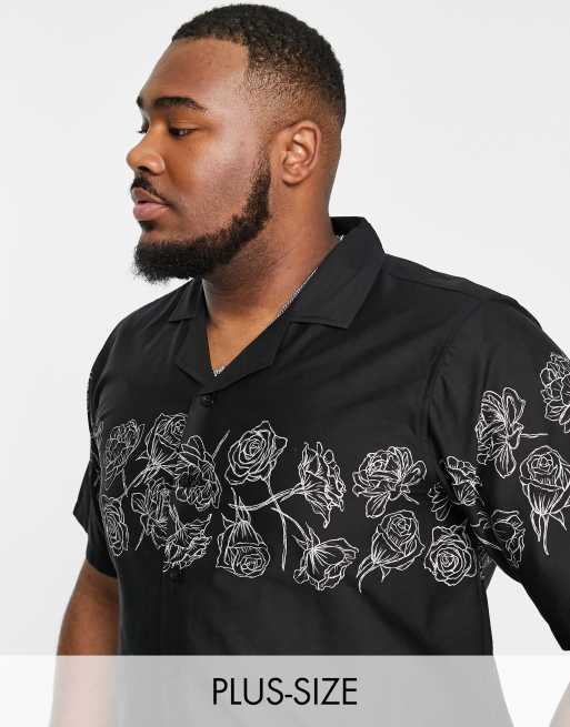 Bolongaro Trevor PLUS – Last – Kurzärmliges Hemd mit auffälligem Rosen-Print auf der Brust und Reverskragen