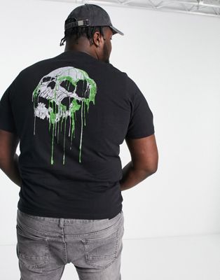 Plus melting skull print t-shirt in black and teal