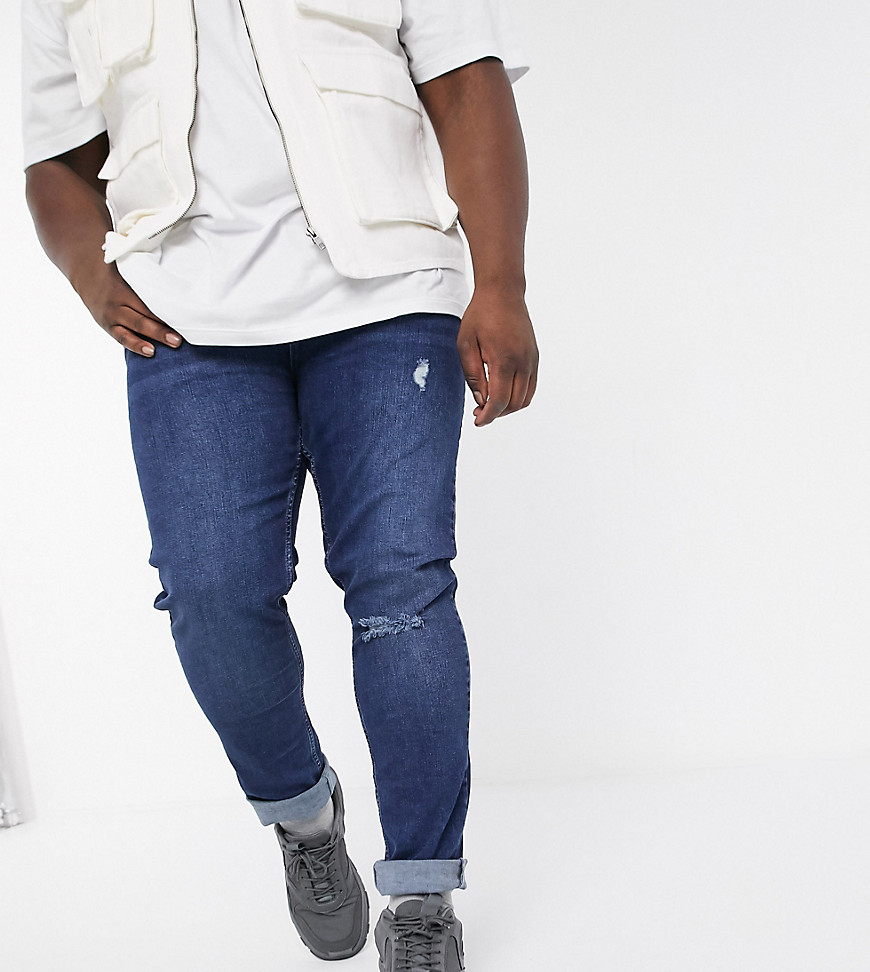 Bolongaro Trevor – Plusstorlek – Blå skinny jeans med slitna detaljer