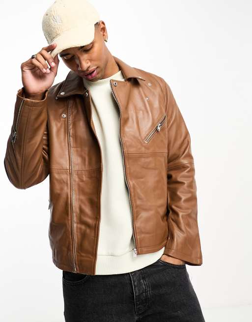 Bolongaro Trevor – Ranger-Bikerjacke aus Leder in Hellbraun