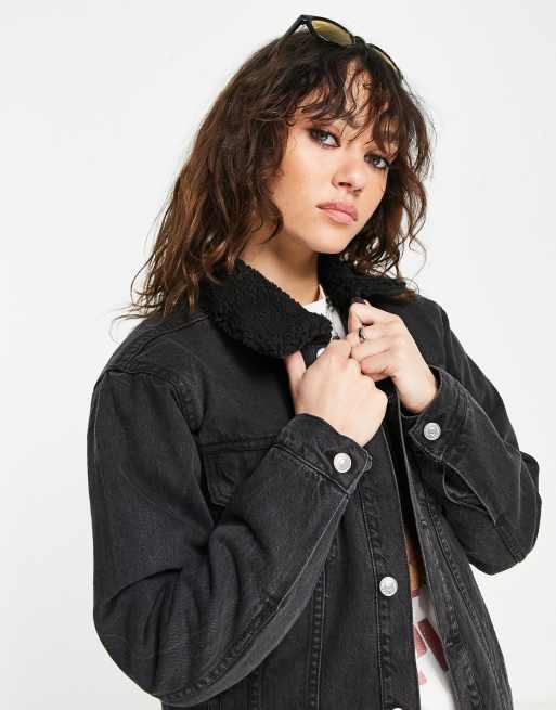 Black borg denim outlet jacket womens