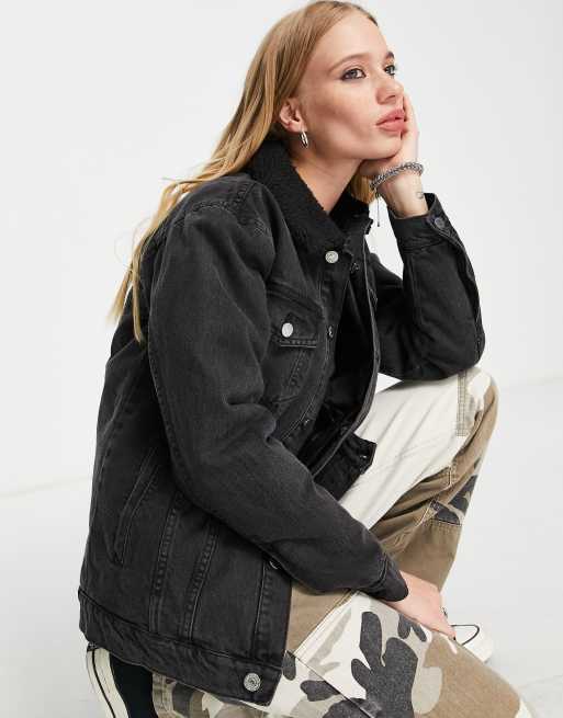 Bolongaro Trevor - Razzi - Veste en jean avec bordures en imitation peau de mouton - Noir délavé