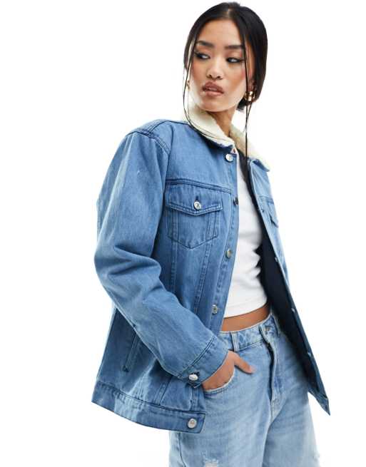 Borg collar denim jacket on sale ladies