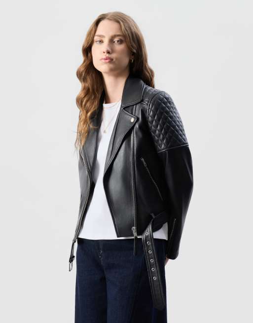 Bolongaro Trevor Real leather amora biker jacket in black, 3 of 5