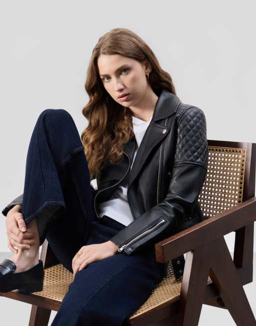 Bolongaro Trevor Real leather amora biker jacket in black, 5 of 5