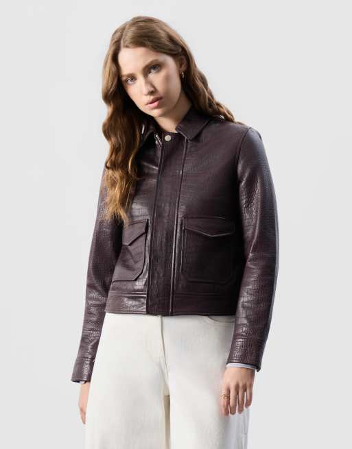 Bolongaro Trevor Real leather blaire  zip jacket in cherry, 3 of 5