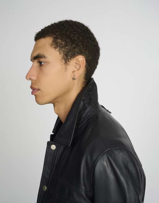 Bolongaro Trevor Real leather carlos trucker jacket in black, 2 of 5