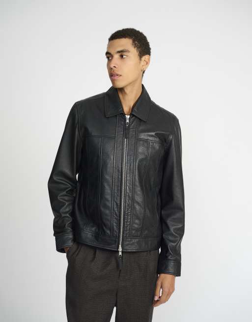 Bolongaro Trevor Real leather carter jacket in black grain, 3 of 5