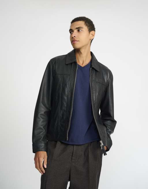 Bolongaro Trevor Real leather carter jacket in black grain, 5 of 5