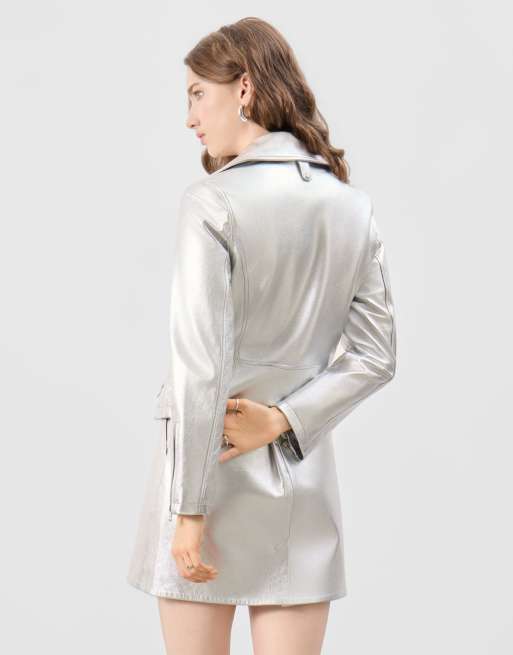 Bolongaro Trevor Real leather cora biker jacket in silver, 2 of 5