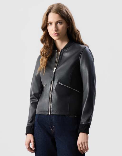 Bolongaro Trevor Real leather darcie bomber jacket in black, 3 of 5